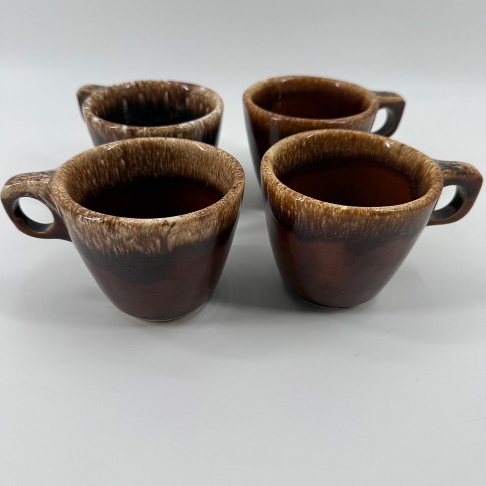 Vintage Hull Pottery Mirror Brown Drip Glaze Coffee Mugs Set of 4 USA Made